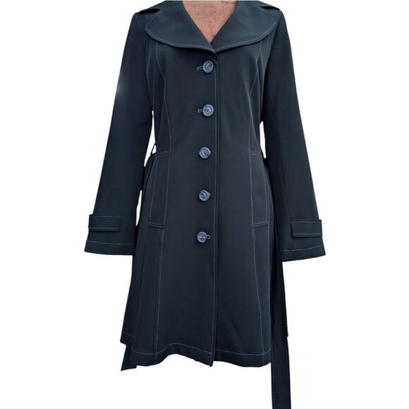 Wanko timeless trench black whitestich accent trench coat size s EUR size 36 - Picture 4 of 12
